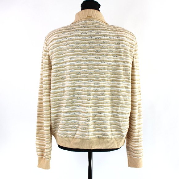 St. John Sport Wool Gold White Textured Stripe Cardigan Jacket L Zip-Up Sweater - Picture 5 of 8
